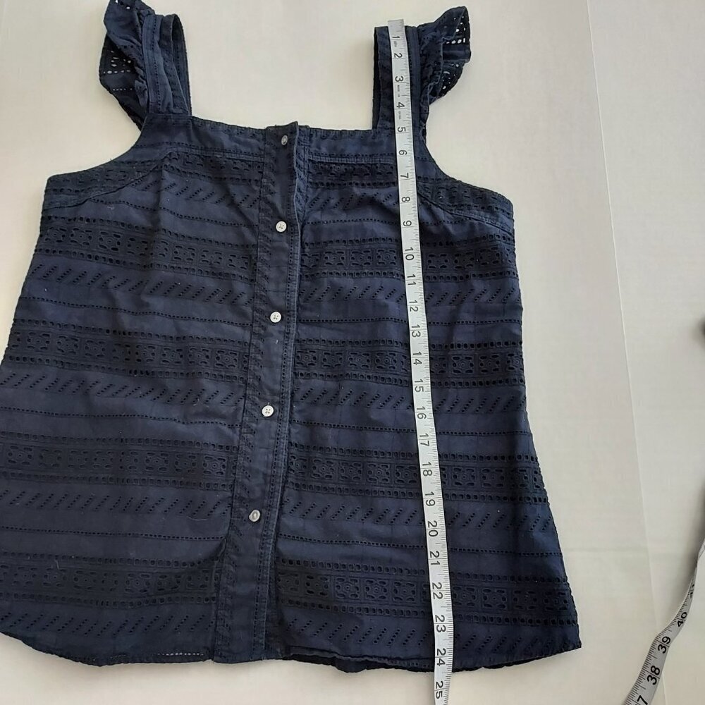Loft Navy Eyelet Flutter Strap Button Front Top S… - image 6
